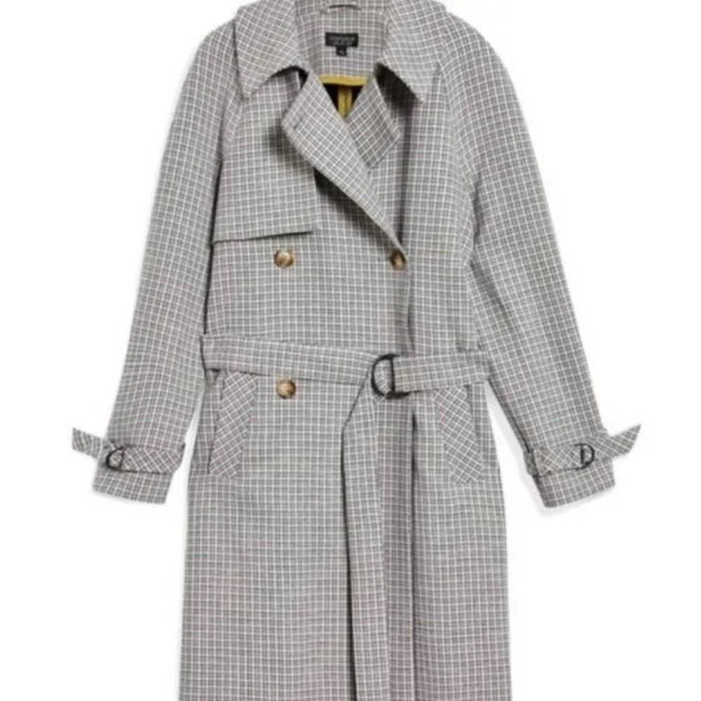 TOPSHOP GRAY BLUE ANGIE PLAID COAT